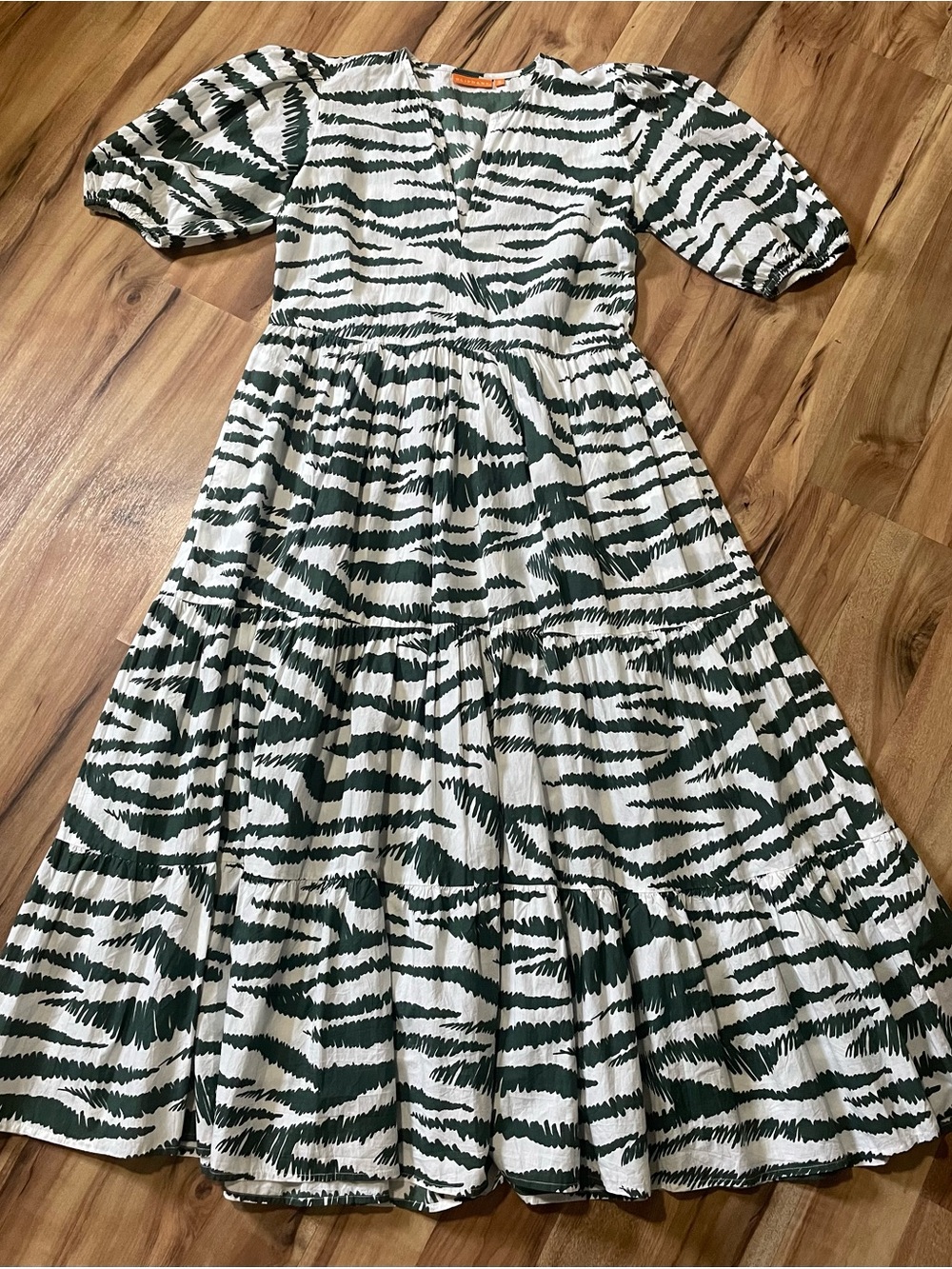 Oliphant White and Dark Green Zebra-Print Maxi Dress